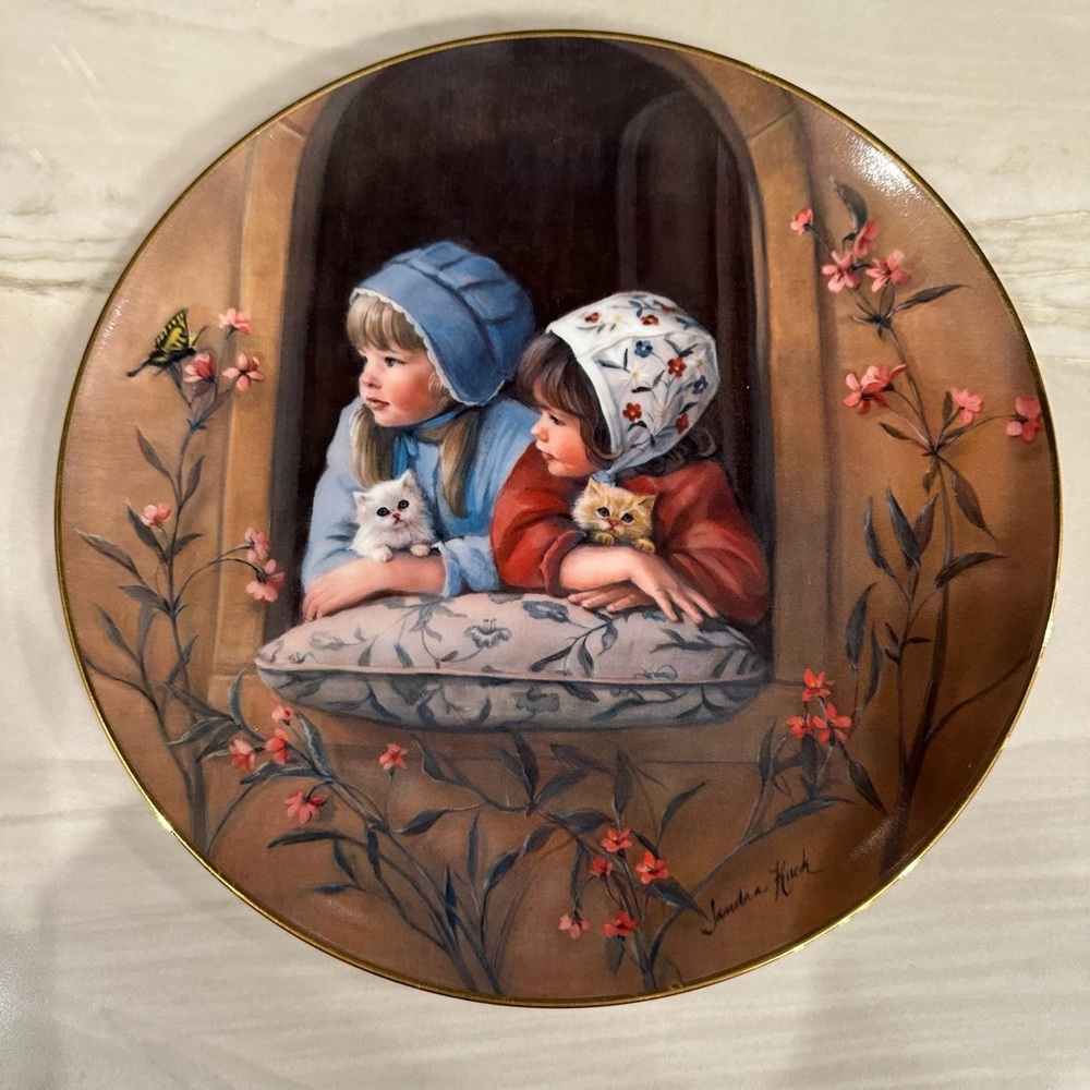 Sandra Kuck Sunday Best Decorative Plate with Children and Cats 684